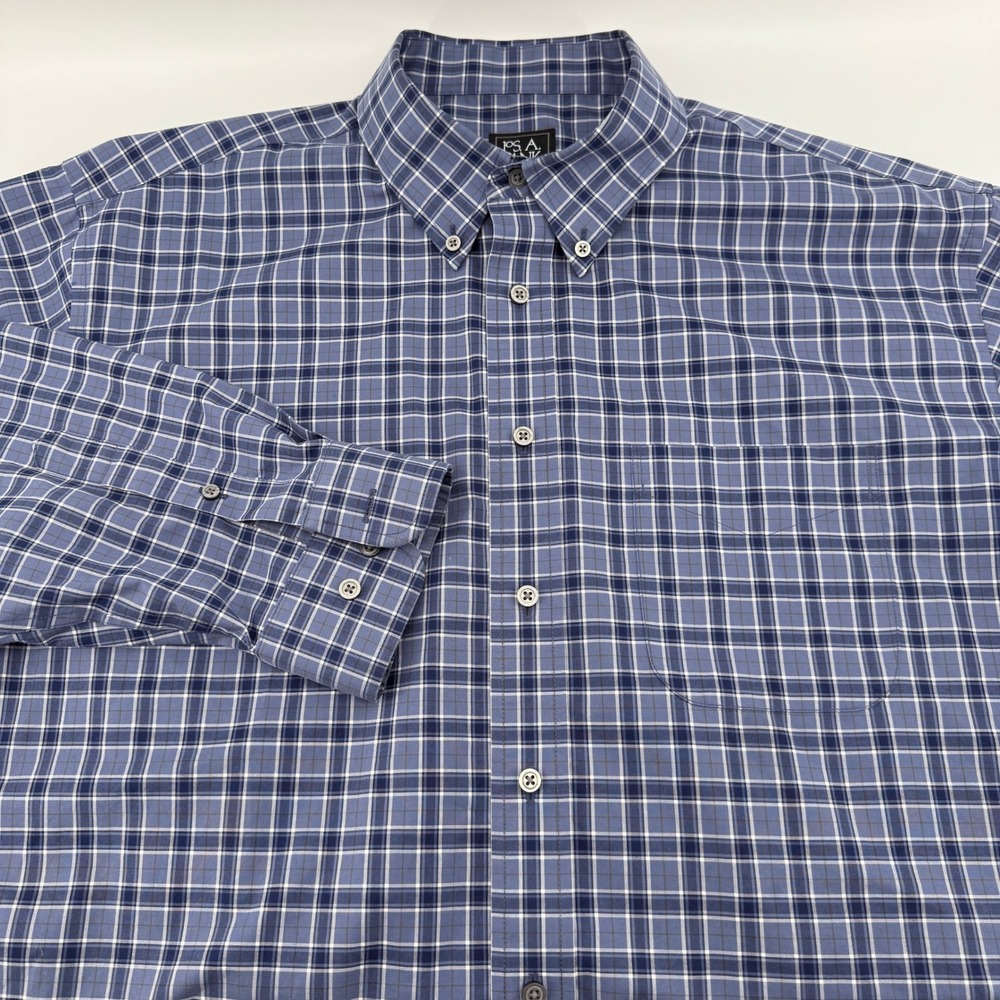 Jos. A. Bank Traveler Button Down Shirt Men XL Blue Plaid Traditional Fit Cotton